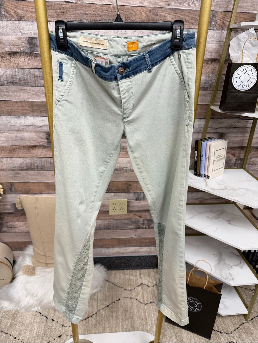 Anthropologie Mint Green Chino Pant with Lace Detail